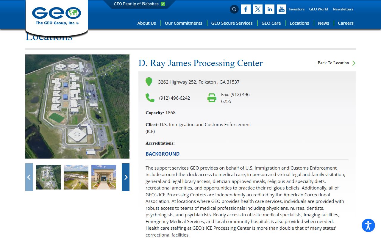 GEO Group Folkston ICE operator page for detainee facility context
